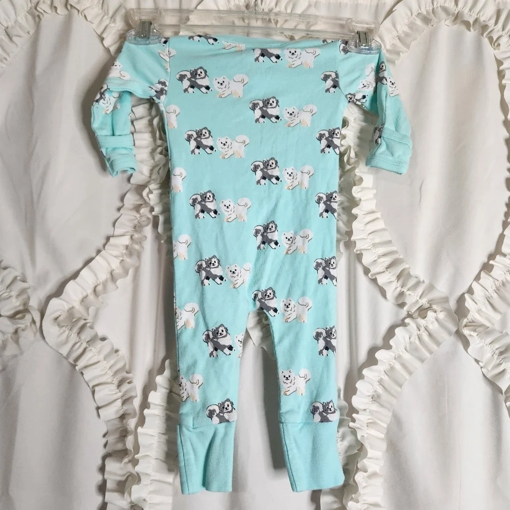 Monica+Andy Paris Hilton Cotton long sleeve Zip bodysuit Dog Print 0-3mo